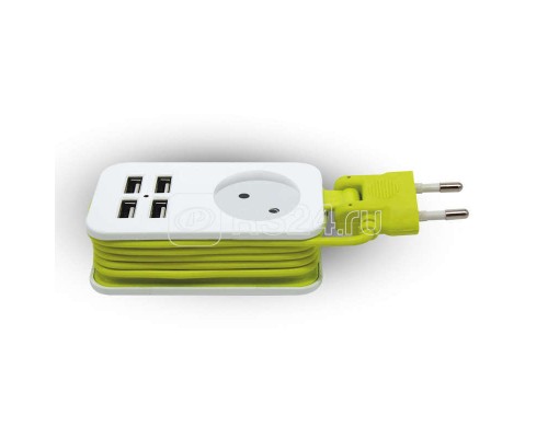 Удлинитель 1х1.5м без заземл. S-CT1-1.5U WHITE-GREEN Travel 4USB2.1A. бел. с салатовым ТМ Uniel UL-00003331