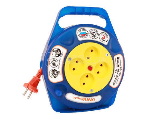 Удлинитель 4х10м без заземл. 6А IP20 У6-015 термо ПВС 2х0.75 в закрытом корпусе защ. шторки UNIVersal 9633900