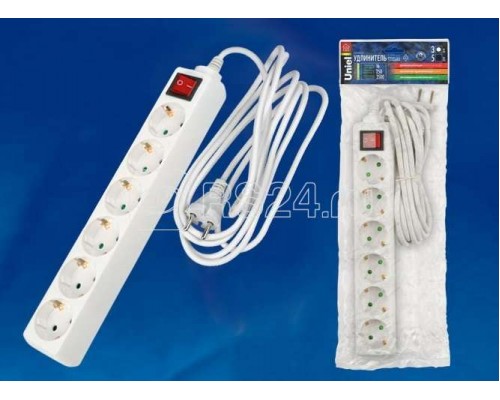 Удлинитель 6х3м с заземл. 16А IP20 S-GCD6-3B с выкл. Uniel 02939