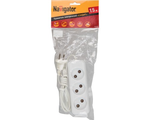 Удлинитель 71 448 3х1.5м NPE-S1-03-150-X-2х0.75 без заземл. Navigator 71448