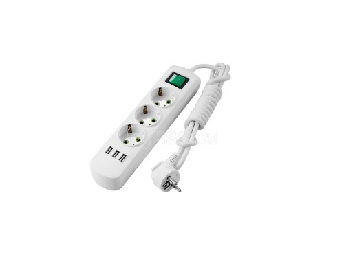 Удлинитель LETITIA 3х2м с заземл. с выкл. с USB разъемом LEZARD 721-0302-302U