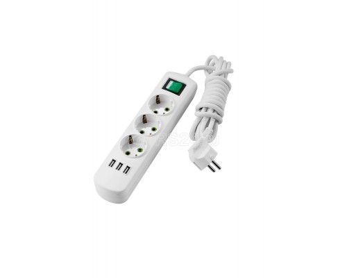 Удлинитель LETITIA 3х3м с заземл. с выкл. с USB разъемом LEZARD 721-0303-302U
