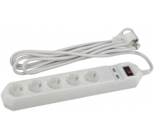 Удлинитель с сетевым фильтром 5х1.5м с заземл. с выкл. USF-5es-1.5m-USB-W ПВС 3х0.75 5гн+2USB бел. ЭРА Б0019037
