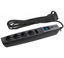 Удлинитель с сетевым фильтром 5х2м с заземл. 10А IP20 SFU-5es-2m-B 5гн+2хUSB защ. шторки с выкл. ПВС 3х0.75 черн. ЭРА C0043326