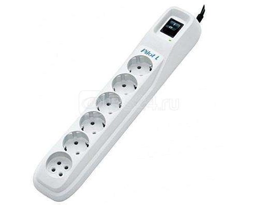 Удлинитель с сетевым фильтром 6х1.8м с заземл. 10А IP20 CCA 3х0.75 бел. PILOT 18553