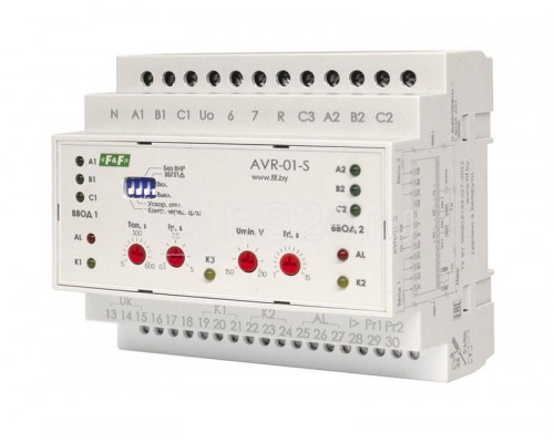 Устройство управления резервным питанием AVR-01-S (2 ввода; 2 нагрузки с секционным выключ. 35мм 3х400В+N 3х16А 3P IP20 монтаж на DIN-рейке) F&F EA04.006.002