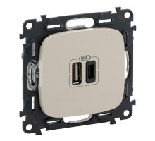 Устройство зарядное Valena Allure с 2-мя USB-разъемами тип A-тип C 240В/5В 3000мА с лиц. панелью сл. кость Leg 754966