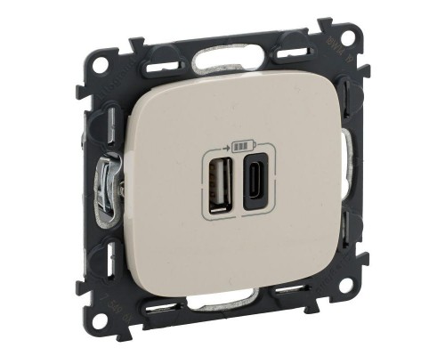 Устройство зарядное Valena Allure с 2-мя USB-разъемами тип A-тип C 240В/5В 3000мА с лиц. панелью сл. кость Leg 754966