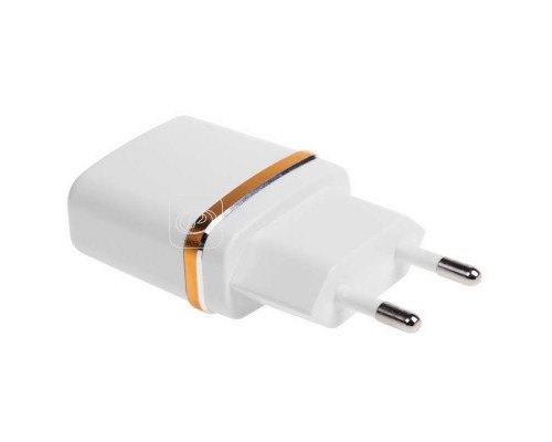 Устройство зарядное сетевое USB (СЗУ) (5В 2100мА) бел. с зол. полоской Rexant 18-2222