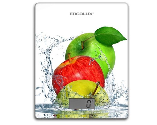 Весы кухонные ELX-SK02-С01 до 5кг 195х142мм бел. яблоки Ergolux 13602