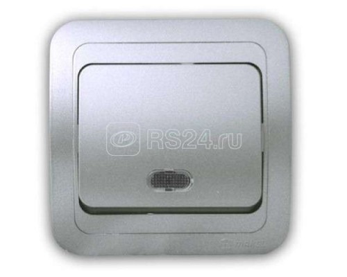 Выключатель 1-кл. 1п СП Mimoza 10А IP20 с подсветкой серебр./серебр. Makel 23421