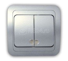 Выключатель 2-кл. 2п СП Mimoza 10А IP20 с подсветкой серебр./серебр. Makel 23423