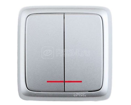 Выключатель 2-кл. ОП Альфа 10А IP20 250В с индикацией с изолир. пластиной серебр. HEGEL ВА10-154-06