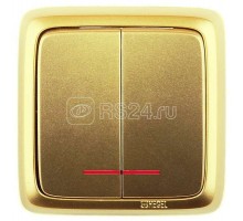 Выключатель 2-кл. ОП Альфа 10А IP20 250В с индикацией с изолир. пластиной зол. HEGEL ВА10-154-07