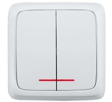 Выключатель 2-кл. ОП Альфа 16А IP20 250В с индикацией с изолир. пластиной бел. HEGEL ВА16-154
