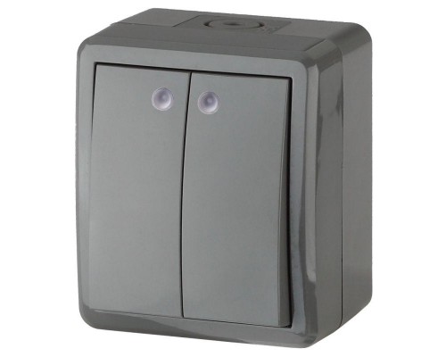 Выключатель 2-кл. ОП Эра Эксперт 10А IP54 11-1405-03 250В 10AX с подсветкой сер. Эра Б0020678