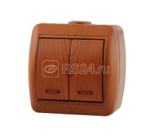 Выключатель 2-кл. ОП Ната 10А IP20 с подсветкой сосна LEZARD 710-0800-112