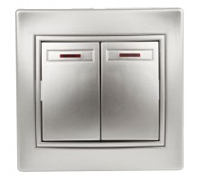 Выключатель 2-кл. СП Plano 10А IP20 1-105-03 250В с подсветкой алюм. Intro Б0030046