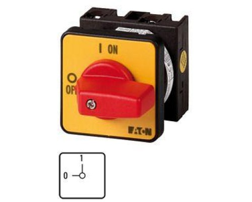 Выключатель 3п Ie=12А пол.0-1 90град. перед. креп. T0-2-1/E-RT красн. ручка EATON 011082