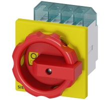 Выключатель аварийный 3п IU16 P/AC-23А 400В=7.5кВт перед. крепл. по 4 отверст. поворотный привод желт./красн. Siemens 3LD20030TK53