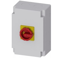 Выключатель аварийный главный 3п IU=100 P/AC-23A AT 400В=37KW 1НO+1НЗ 1 N-клемма встроен. в микрофон IP65 поворотная рукоятка красн./желт. метрическое крепление Siemens 3LD27661GP53