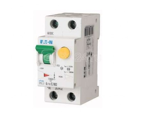 Выключатель авт. диф. тока 1+N В 6/0.3А (AC) 10кА PFL7-6/1N/B/03 EATON 165705