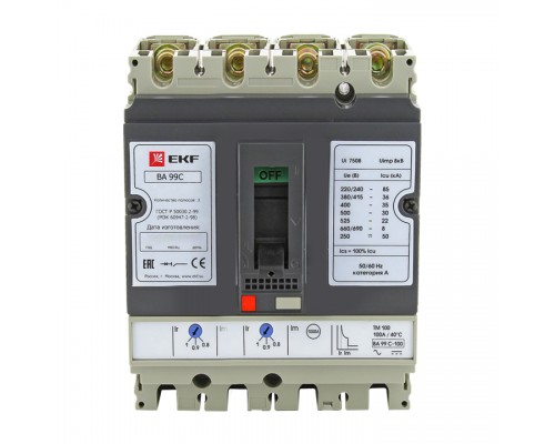Выключатель автоматический 3п+N 160/125А 36кА ВА-99C Compact NS PROxima EKF mccb99C-160-125+N