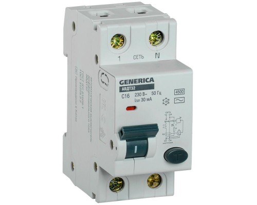 Выключатель автоматический диф. тока C16 30мА АВДТ 32 GENERICA ИЭК MAD25-5-016-C-30