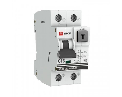 Выключатель автоматический дифференциального тока 1п+N С 16А 100мА тип А 6кА АВДТ-63 (электромех.) PROxima EKF DA63-16-100em