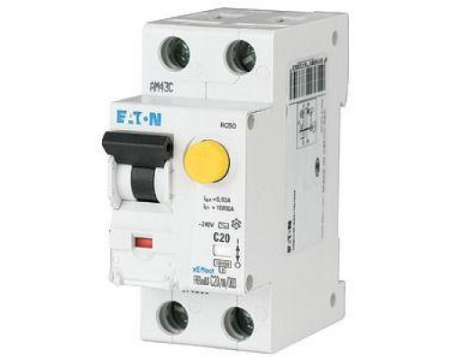 Выключатель автоматический дифференциального тока 2п (1P+N) B 10А 100мА тип AC 10кА FRBmM-B10/1N/01 EATON 170657