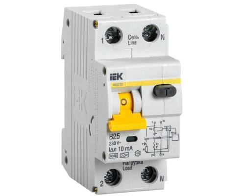 Выключатель автоматический дифференциального тока 2п (1P+N) B 25А 10мА тип A 6кА АВДТ-32 ИЭК MAD22-5-025-B-10