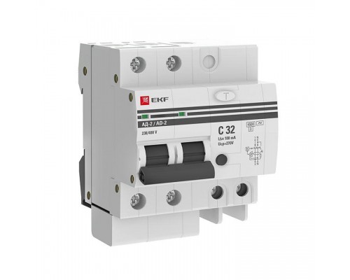 Выключатель автоматический дифференциального тока 2п 32А 100мА АД-2 PROxima EKF DA2-32-100-pro