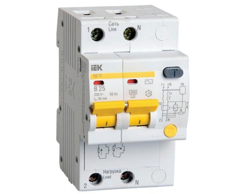 Выключатель автоматический дифференциального тока 2п B 25А 30мА тип AC 4.5кА АД-12 ИЭК MAD10-2-025-B-030