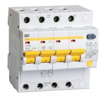Выключатель автоматический дифференциального тока 4п C 63А 300мА тип AC 4.5кА АД-14 ИЭК MAD10-4-063-C-300