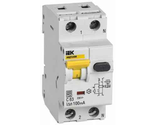 Выключатель автоматический дифференциального тока C 63А 100мА АВДТ32EM ИЭК MVD14-1-063-C-100