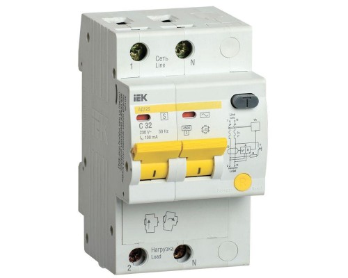 Выключатель автоматический дифференциального тока селективный 2п 32А 100мА тип AC АД12S ИЭК MAD13-2-032-C-100