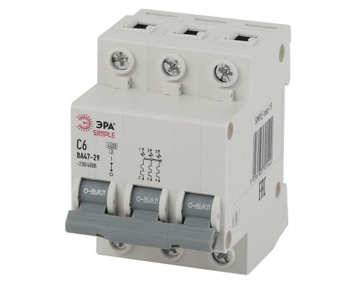 Выключатель автоматический модульный 3п C 6А 4.5кА ВА47-29 SIMPLE-mod-19 ЭРА Б0039236