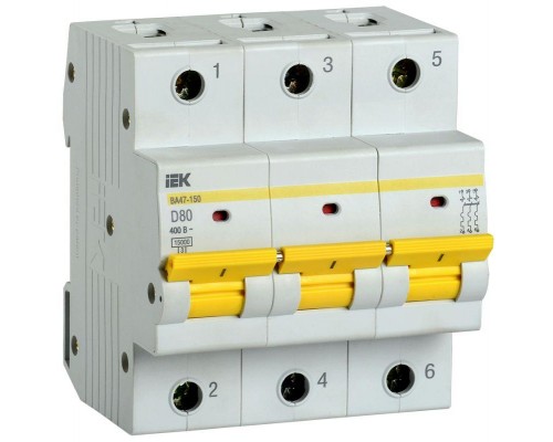 Выключатель автоматический модульный 3п D 80А 15кА ВА47-150 ИЭК MVA50-3-080-D