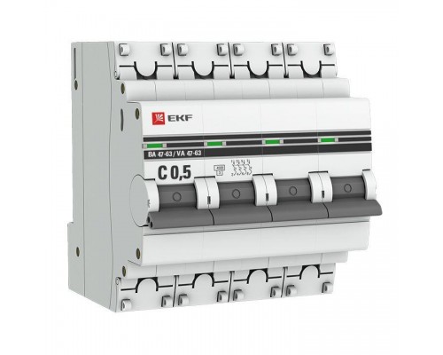 Выключатель автоматический модульный 4п C 0.5А 4.5кА ВА 47-63 PROxima EKF mcb4763-4-0.5C-pro