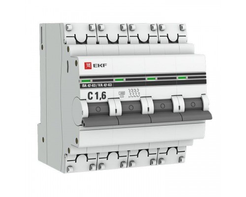 Выключатель автоматический модульный 4п C 1.6А 4.5кА ВА 47-63 PROxima EKF mcb4763-4-1.6C-pro