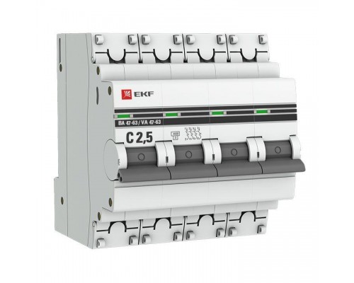 Выключатель автоматический модульный 4п C 2.5А 4.5кА ВА 47-63 PROxima EKF mcb4763-4-2.5C-pro