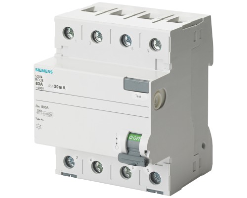 Выключатель диф. тока 3+N-п 25А 30мА 400В УЗО тип AC SIEMENS 5SV43420