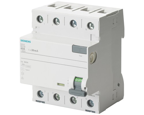 Выключатель диф. тока 3+N-п 25А 30мА 400В УЗО тип A SIEMENS 5SV33426