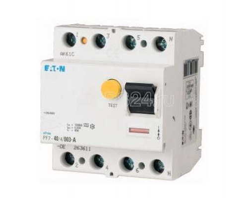 Выключатель диф. тока 4п 80/0.03А (AC/DC) 250А КЗ 10кА PF7-80/4/03-A-DE EATON 263618