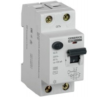 Выключатель дифференциального тока (УЗО) 2п 63А 100мА тип AC ВД1-63 GENERICA ИЭК MDV15-2-063-100