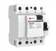 Выключатель дифференциального тока (УЗО) 4п 25А 30мА (электрон.) Basic EKF elcb-4-25-30e-sim