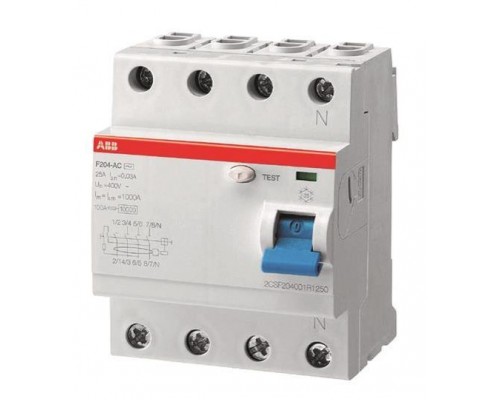 Выключатель дифференциального тока (УЗО) 4п 25А 30мА тип A F204 400Гц ABB 2CSF204197R1250