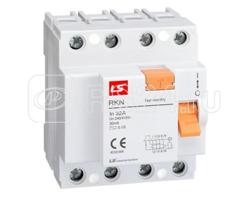Выключатель дифференциального тока (УЗО) 4п 25А 30мА тип A RKN LSIS 062400378B