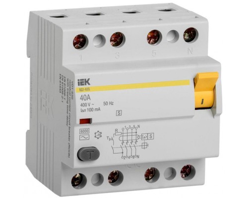 Выключатель дифференциального тока (УЗО) 4п 40А 100мА тип ACS ВД1-63 ИЭК MDV12-4-040-100