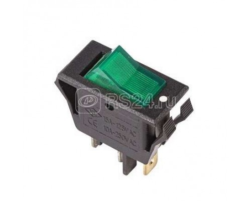 Выключатель клавишный 250В 15А (3с) ON-OFF зел. с подсветкой (RWB-413 SC-788) Rexant 36-2226
